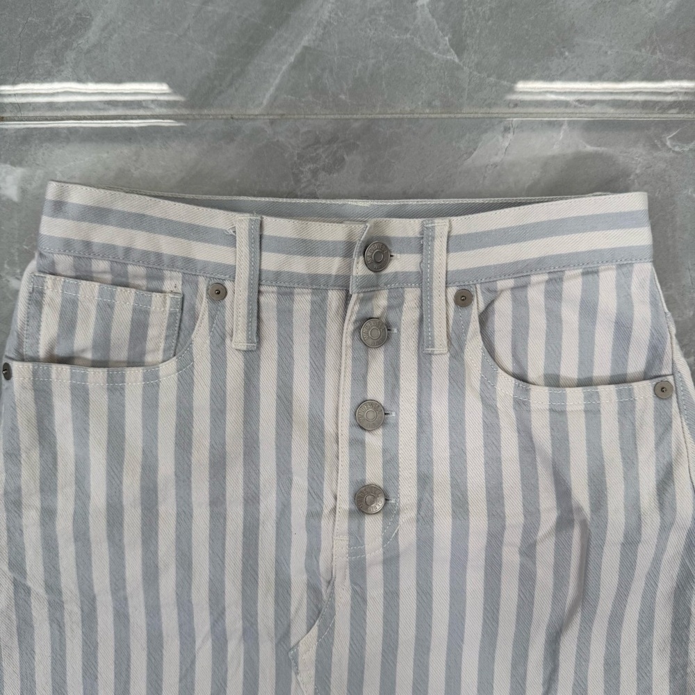 Women’s Madewell Stretch A-Line Mini Skirt Pompano Stripe Button Front Size 24 - Picture 3 of 16
